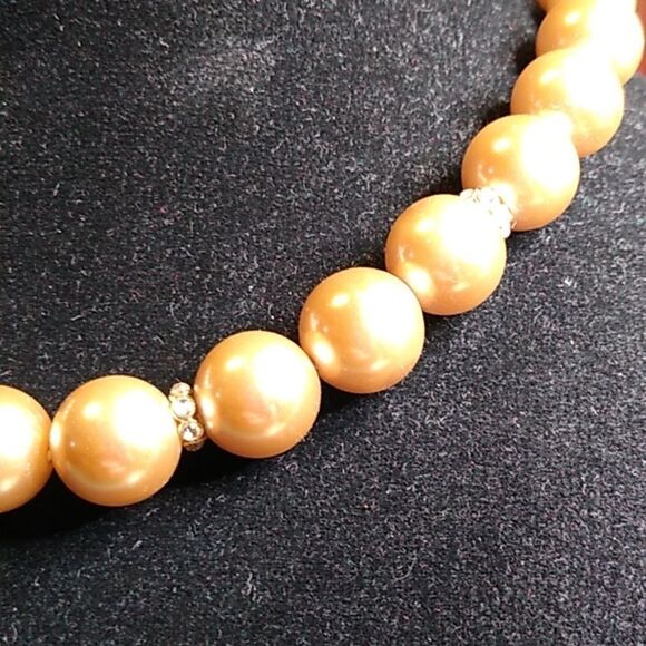 Vintage RMN Elegant Gold Pearl & Rhinestone Necklace Cottagecore Prom Wedding - Picture 2 of 7
